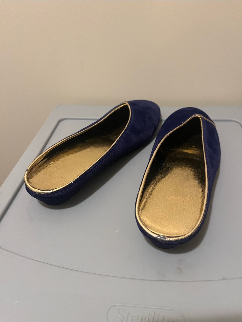 oomphies Navy Blue Ballet Flats with Gold Insole